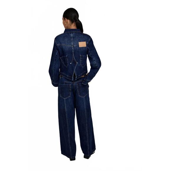 NEW RABENS SALONER lane patchwork denim wide leg pants in dark washed indigo - Picture 2 of 4